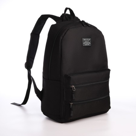 Young backpack from textiles with a zipper, USB, 5 pockets, black color-2