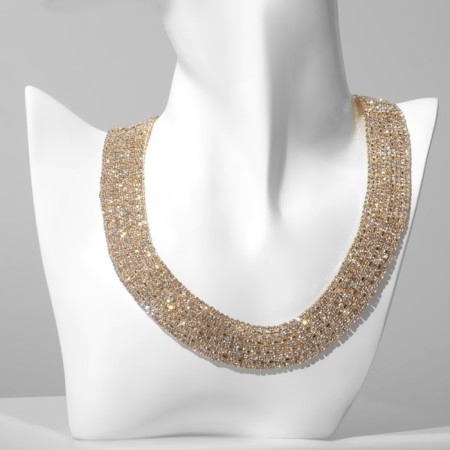 Necklace "ice", 9 rows, white color in gold, 35cm