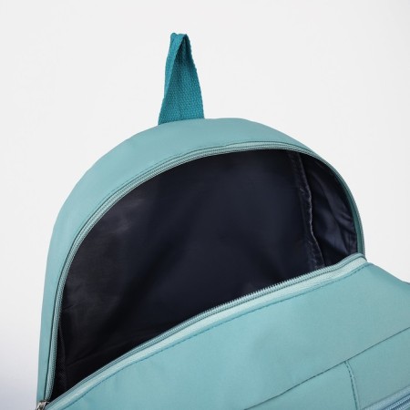 School backpack from textiles on a zipper, 3 pockets, turquoise color-5