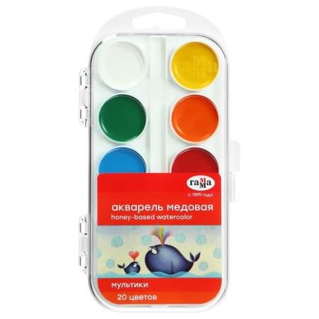 Watercolor 20 colors, "gamma" "cartoons", without a brush, in a plastic box-5