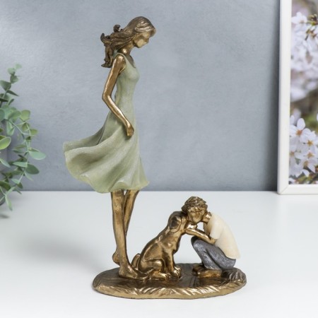 Souvenir Polystone "Mom and son walk the dog" Sea wave 24x7.5x16 cm