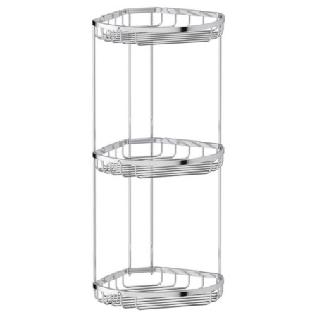 Corner-cutting shelf with hooks, three-tier, size 26 x 26 x 26 cm, chrome