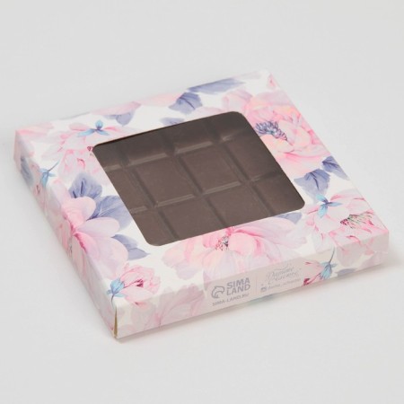 Chocolate box, confectionery packaging, “flowers”, with a window, 10.2 x 1.4 x 10.2 cm-1
