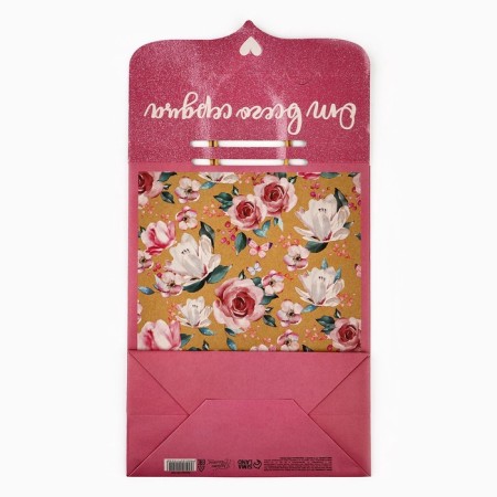 Package with the valve "Flowers", craft, glitter, 19.5 × 10 × 25.2 cm-4