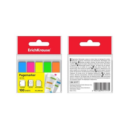 Plastic tabs 12 x 44 mm Erichkrause Neon, 5 colors of 20 sheets, with adhesive edge-2