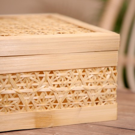 VAZA wicker with a lid, from bamboo 25x25x12 cm-3
