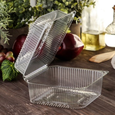 The plastic disposable container with an insoluble lid pr-K-15 V, square, 250 ml, 15.2 × 15.2 × 8.1 cm-1