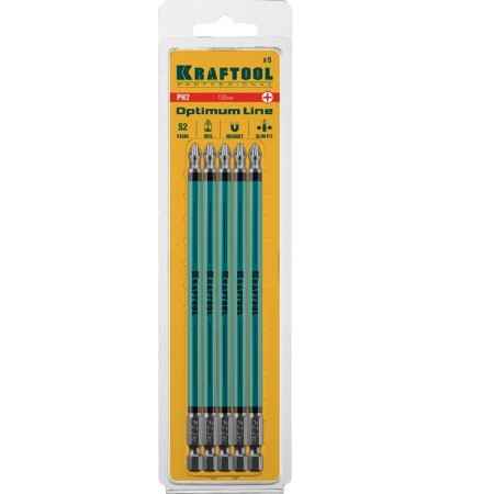 Bits Kraftool Optimum Line 26122-2-150-5, E 1/4 ", 150 mm, 5 pcs., PH2-1