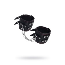 Handcuffs with two belts and black Pecado BDSM lining, genuine leather, black