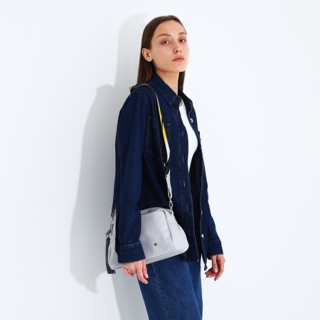 Richet Cross-Body bag, external pocket, 2 long belts, gray color.-6