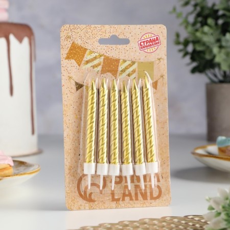 Candles in cake with stands, gold, medium, set 6 pcs, 8 cm-6