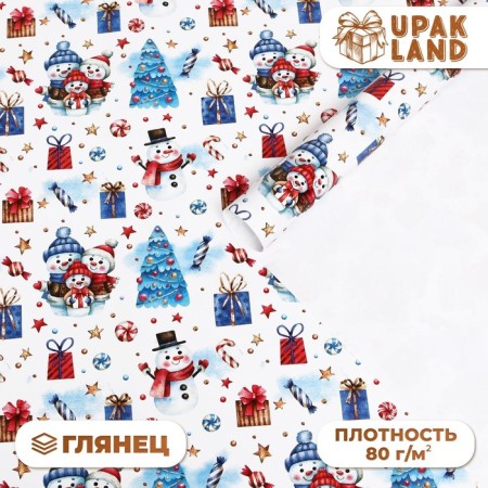 Glossy packaging paper "Winter", 70 x 100 cm, 1 sheet