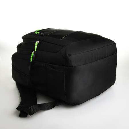 Youth backpack from textiles on lightning, 5 pockets, black/green color-4