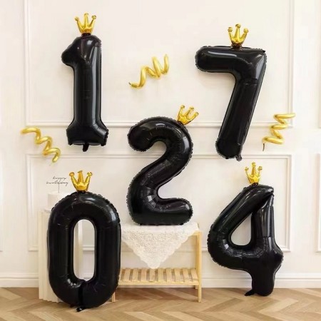 Foil ball 40 "" Number 1 with the crown ", the color is black-3