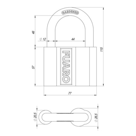 Castle of hinged Fuaro PL-4080, 80 mm, 3 English keys-2
