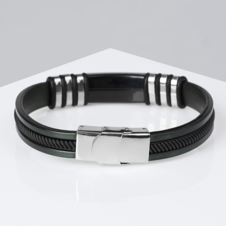 Bracelet Unisex "Style" rectangle with a pigtail, black color with black-silver, 23 cm-2
