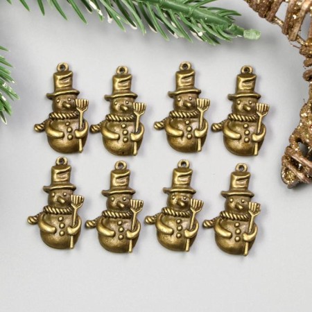 Decor for creativity Metal "Snowman with a broom" of bronze 2.7x1.8 cm-2