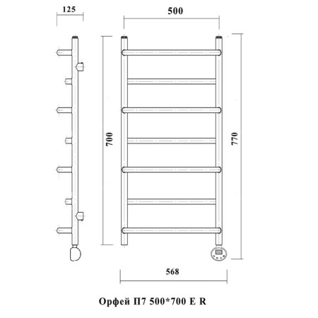 Domoterm electric heated towel rail "Orpheus", 500 x 700 mm, 7 crossbars, right, chrome-2