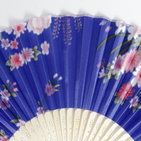 Fan bamboo, textile h = 21 cm "flowers" with a cover, blue-2