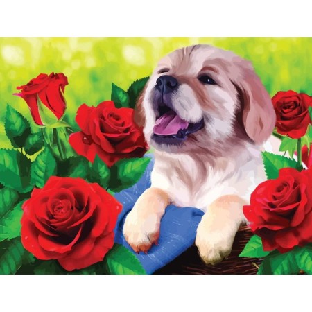 Diamond mosaic with full filling on the canvas "Puppy", 30 x 40 cm-2