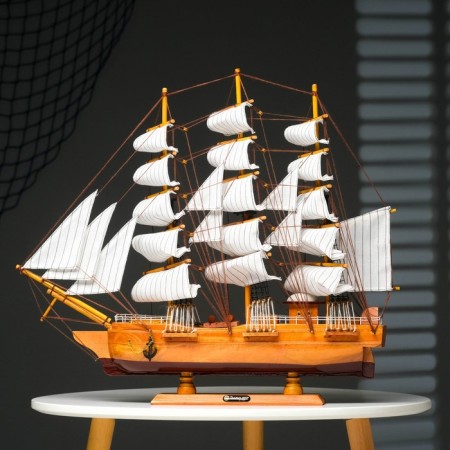 Survenger ship large "Krambole", side light wood, white sails, mix 57 × 9 × 49cm-8