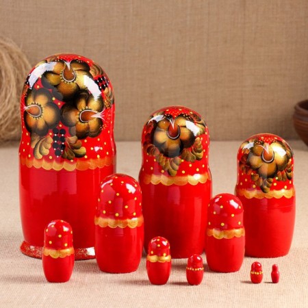 The nesting doll "Golden flowers", a red dress, 10 puppet. 26 cm-1