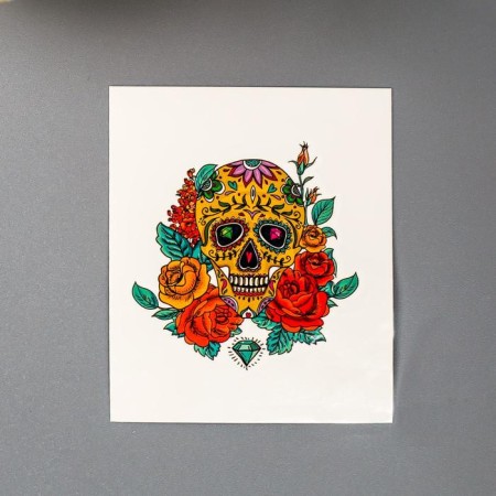 Tattoo on the body "Skull with roses and rubies" mix