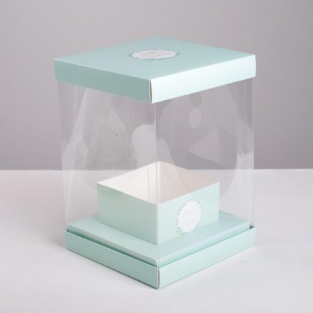 Gift box for flowers with a vase and PVC windows folding, packaging, "love and happiness", 16 x 23 x 16 cm-2