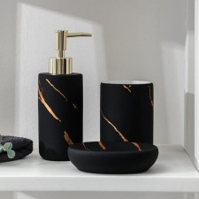 A set of accessories for the bathroom of the “Zeus”, 3 objects (soap dish, soap dispenser, glass), black color