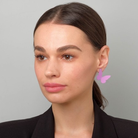 Earrings Metal "brightness" butterflies, lilac color-2