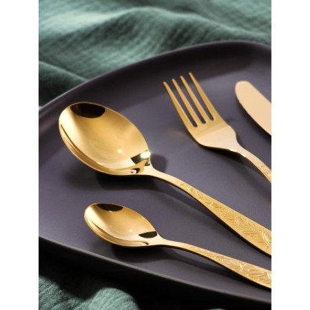 Set of dining room "Uralochka", 24 items, thickness 2 mm, with decorative spraying, cardboard box, gold color-1