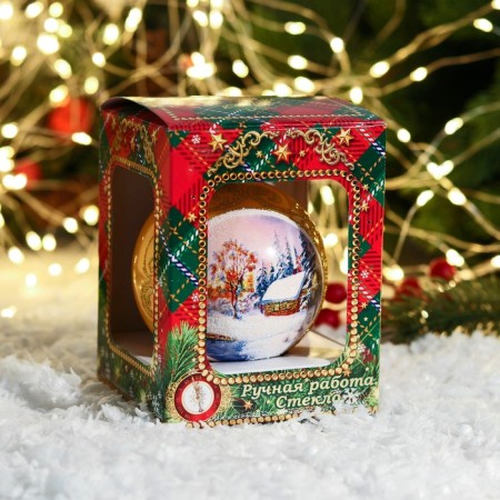New Year's ball "landscape" 8 cm, mix-3