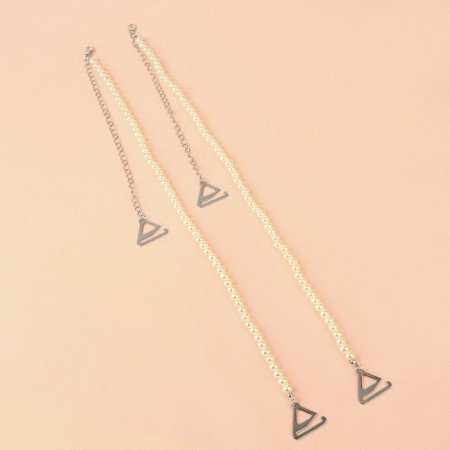 Wraps decorative with pearls, metal fittings, 5 mm, 45 cm, steam, white color-2
