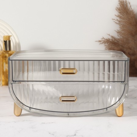 Organizer 2-level with 2 box 28.5*18.5*14.5cm transparent/gold to/corner nakl QF-3