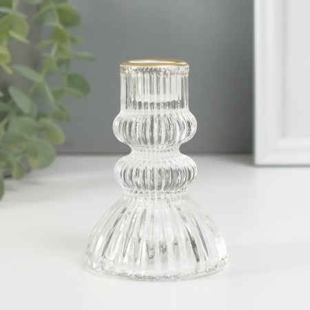 Glass of Glass for 1 candle "Waterfall. Column" with gold d = 2 cm 7x7x10 cm-1