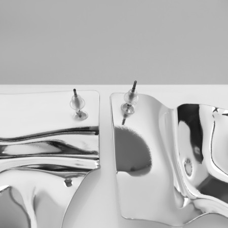Earrings Metal "Atmosphere" rhombus rumbled, silver color-3