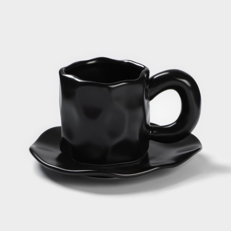 Tea couple ceramic "basalt", 2 items: mug 200 ml, saucer d = 14.8 cm, black color