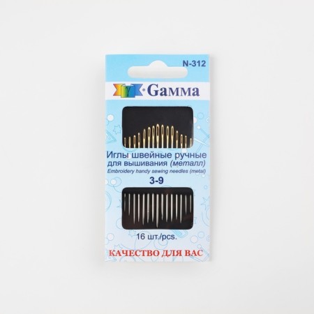 Embroidery needles No. 3-9, d = 0.53-0.84 mm, with a golden ear, 16 pcs, n-312-2