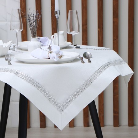 Rainal tablecloth with rhinestones, 85 x 85 ± 5 cm, white color, p/e
