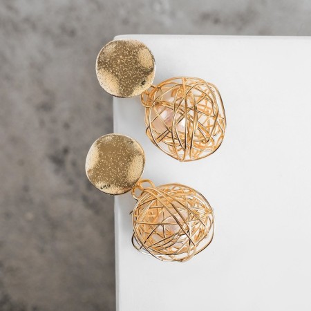 Earrings with pearls "Shar ladd" nest, white color in gold