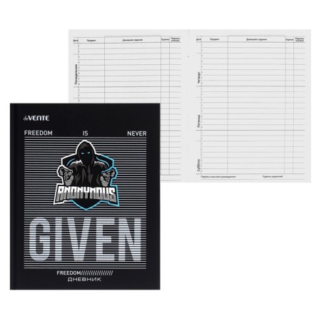 Universal diary for grade 1-11 Anonymous Fighter, hard cover, artificial leather, foam rubber, lies, 80 g/m2