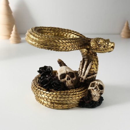 Polystone souvenir "Snake with skulls and black roses" 11.5x16x13 cm