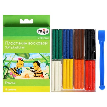Soft plasticine (wax), 8 colors, 120 g, gamut "bee", with a stack-4