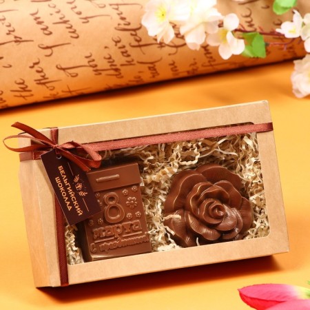 Chocolate figures, 2 in 1 “Rose 2 + March 8. Calendar ", 160 g