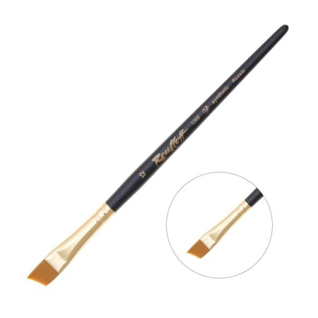 Rubloff brush red hard synthetics, inclined, shortened insert, 1365 No. 12, short black matte handle, yellow clip