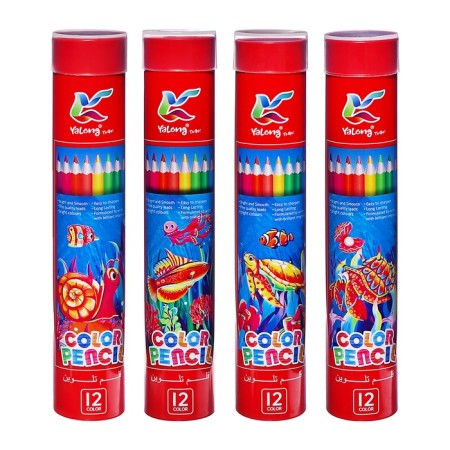 Pencils 12 colors, in a tube metal, triangular, wooden, sea inhabitants, mix-1