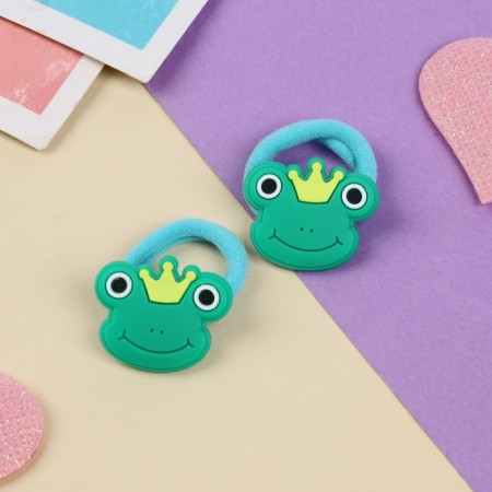 Hair elastic band "Baby" (set 2 pcs) queen frog, 3 cm, green-1