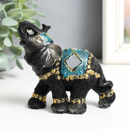 Souvenir Polystone "Elephant in Blue Popone with brushes and mirrors" h = 10; 8; 7; 6; 5.2; 4.9; 4.5 cm-1