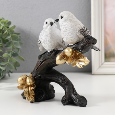 Polystone souvenir "Two white birds on a branch with acorns" 20x8x18 cm-3
