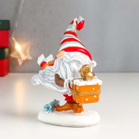 Polystone souvenir "Grandfather Frost with a gift, in a striped cap" 13x5.5x10.5 cm-2